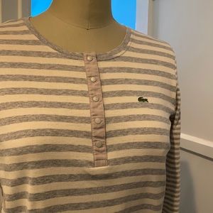 Lacoste Gray and cream striped top